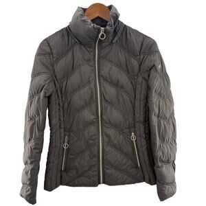 Michael Kors Packable Down Filled Puffer Jacket Black Gold Detail Size Small